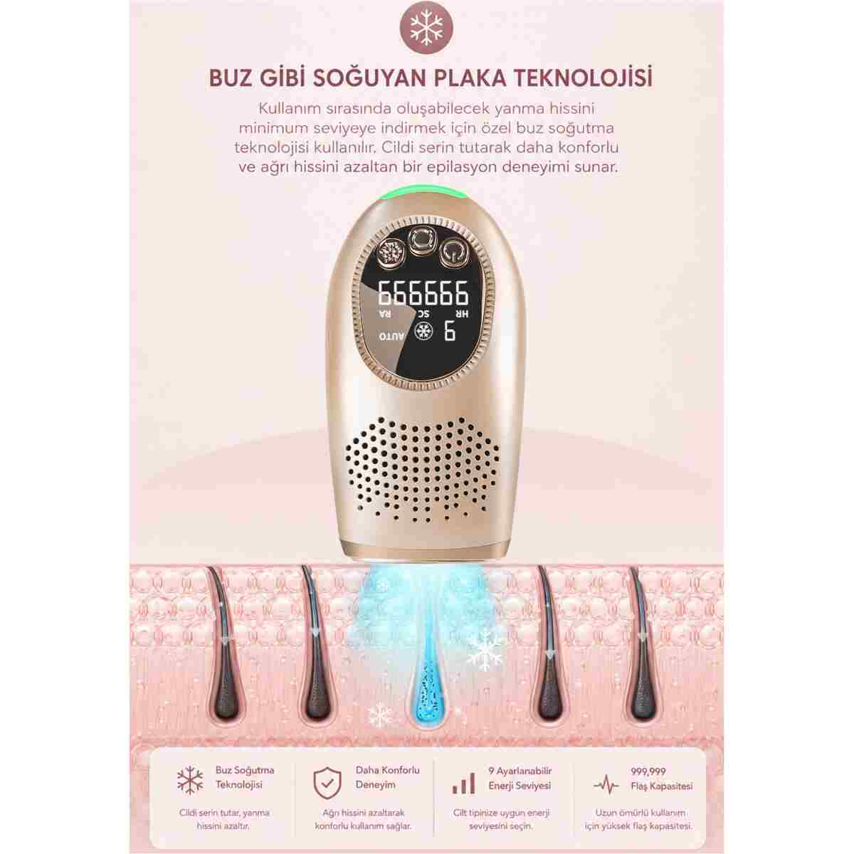 Sinbo SEL-6044 IPL Buz Lazer Epilasyon 999.999 Atım Otomatik/Manuel Dijital Ekran - Görsel 13