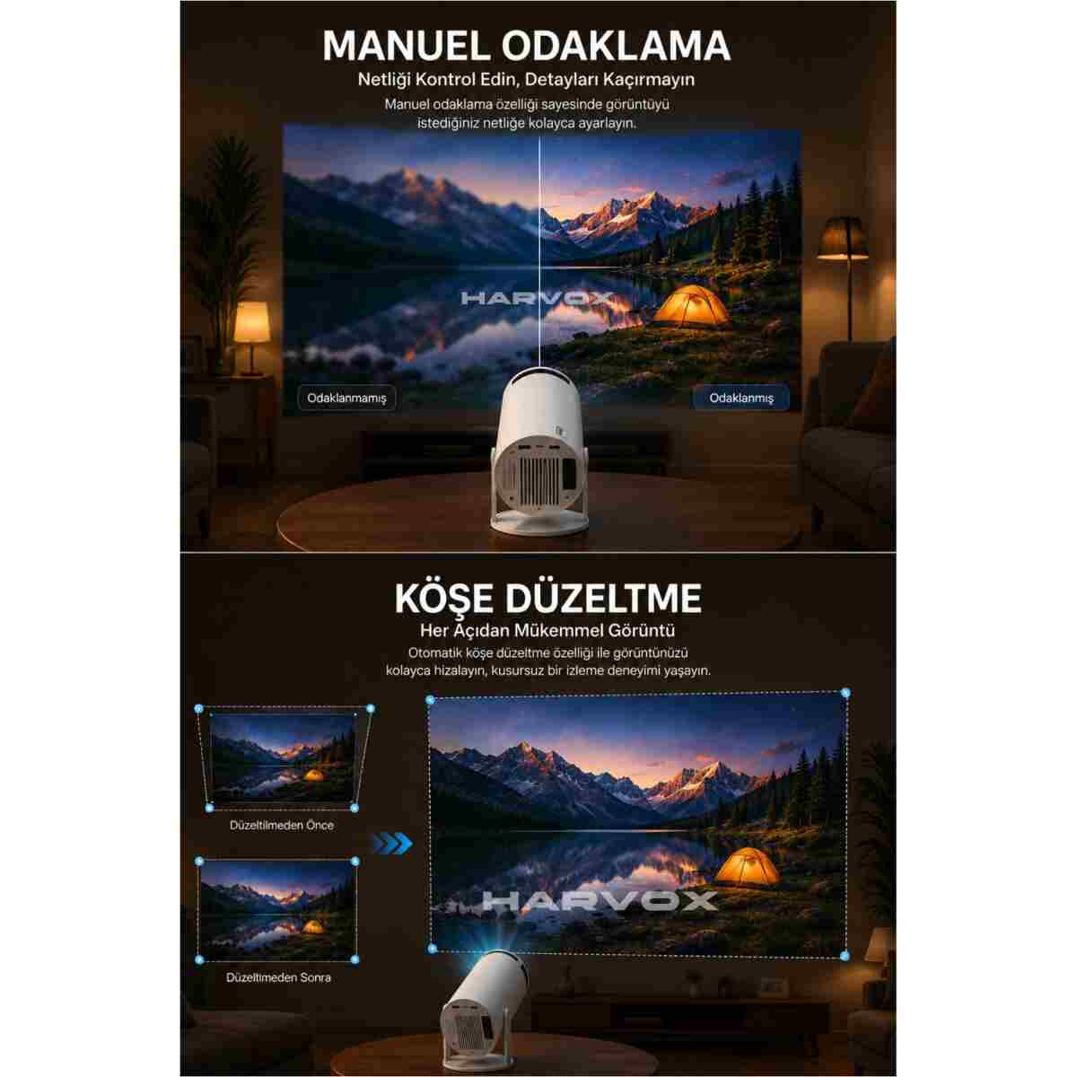 HARVOX HY300 Pro Upgrade Projeksiyon Cihazı Taşınabilir Android Sistemli Wifi HDMI USB Destekli Projektör - Görsel 3