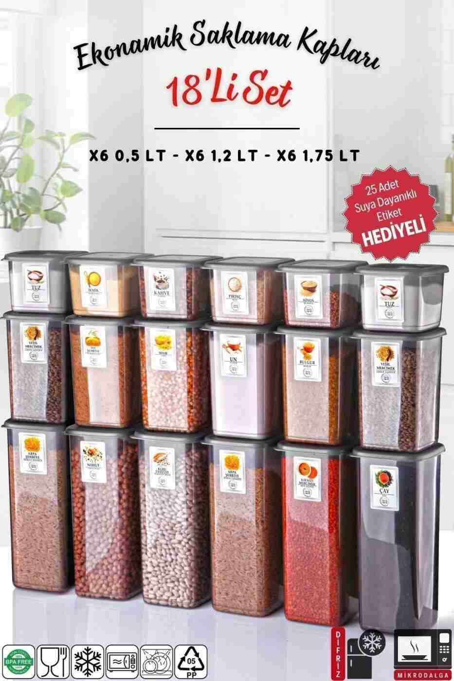 d76286d6fadc30793f39c4e9e2a159f0 Nandy Home Etiketli 18'li Antrasit Ekonomik Kırılmaz Saklama Kabı Seti x6 - 1,75/1,2/0,5 Lt - Görsel 1