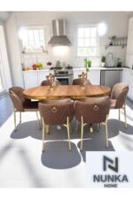 NUNKA HOME Arya Gold Line Serisi Cappuccino Renk +6 Sandalyeli Mdf Lak Panel Ceviz Renk Masa Takımı - Görsel 2