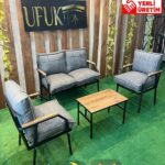 UFUK HOME Sehpalı Gri Fermuarlı Bahçe Balkon Takımı, Cafe, Salon - Metal Kanepe Koltuk Takımı