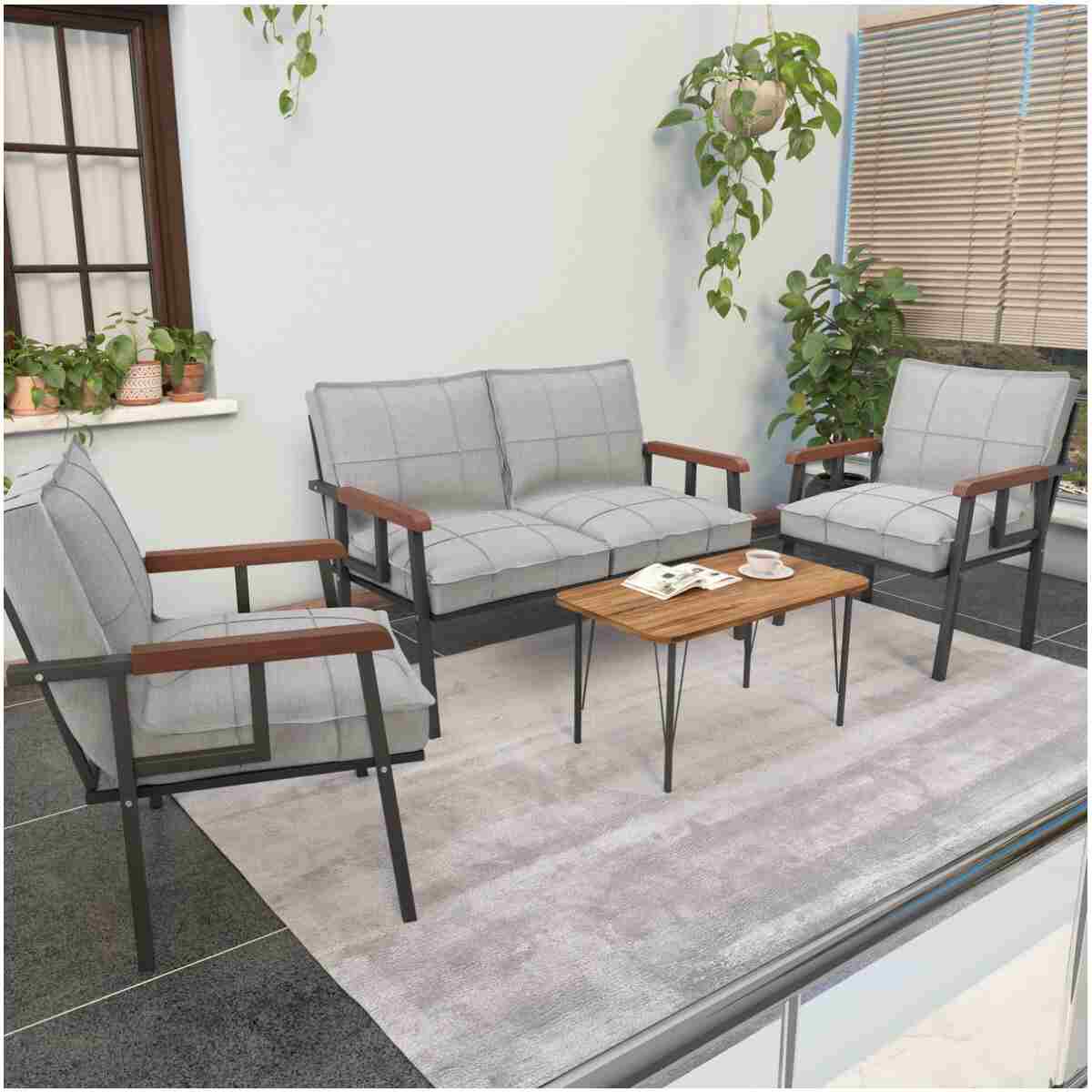 Mygusi " Modern'' Serisi Balkon, Bahçe, Cafe - Metal Kanepe Koltuk Takımı - 2 1 1 - Sehpalı Koyu Gri - Görsel 11