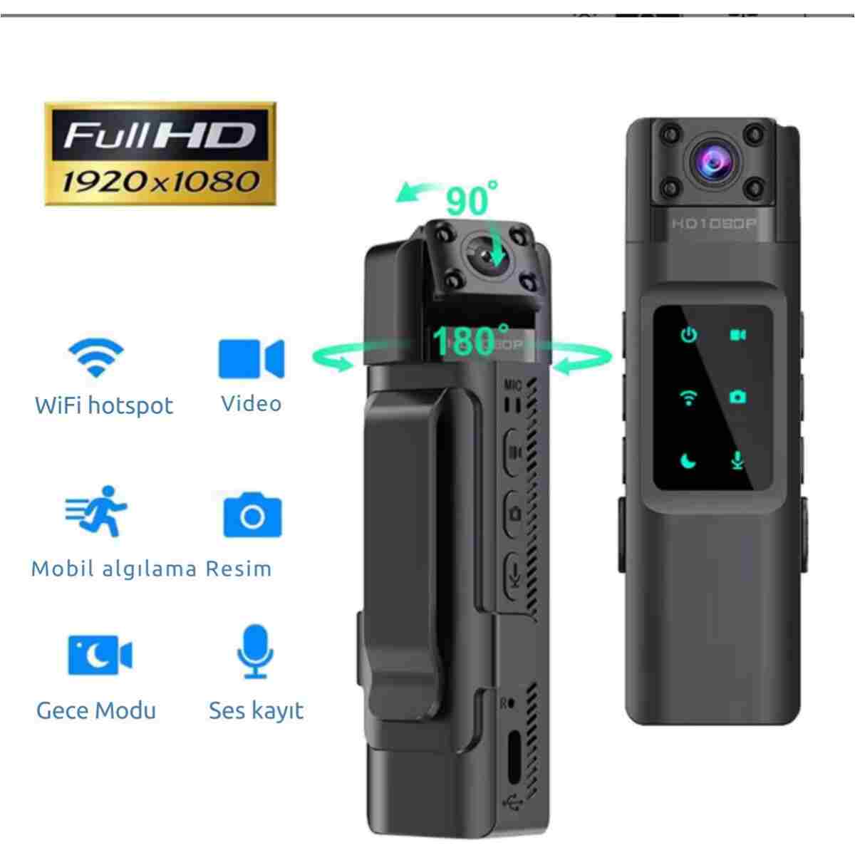 Teknoşık Mini Wifi Vücut Kamerası 4K Full HD 1.3” Ekran 180° Dönebilir Güvenlik Kamerası - Görsel 11
