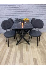 BAMBEDS MOBİLYA Masa Takımı, Yemek Masası, Mutfak Masası, Balkon Masası - 60x120Siyah 4 Sandalye - Görsel 5