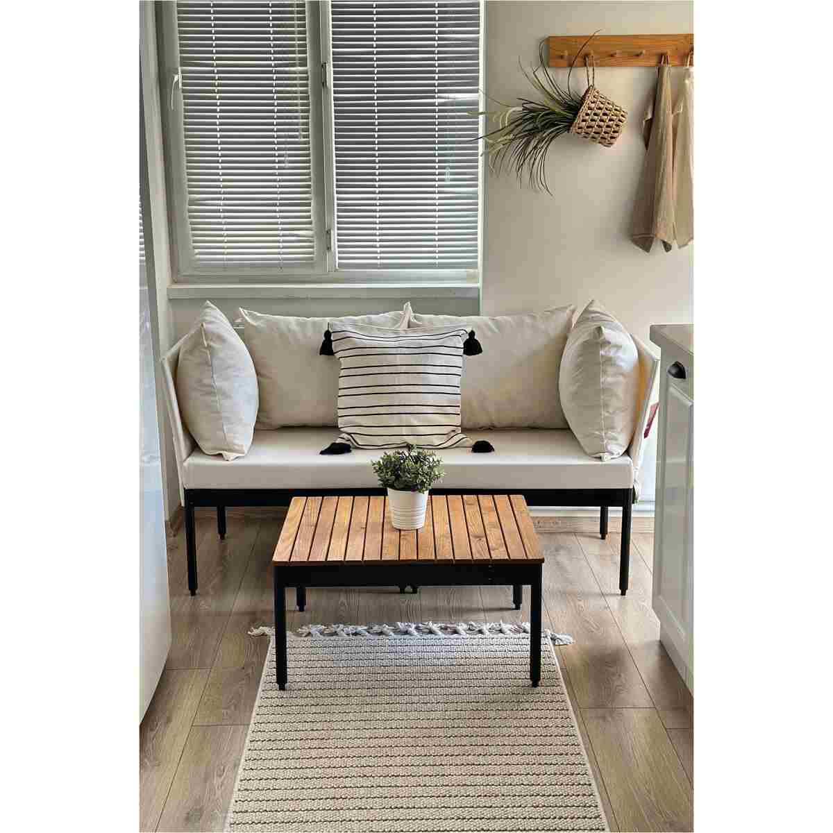 Limni Home Mini Multilounge Bahçe Balkon Mobilyasi, Şezlong, Krem - Görsel 13
