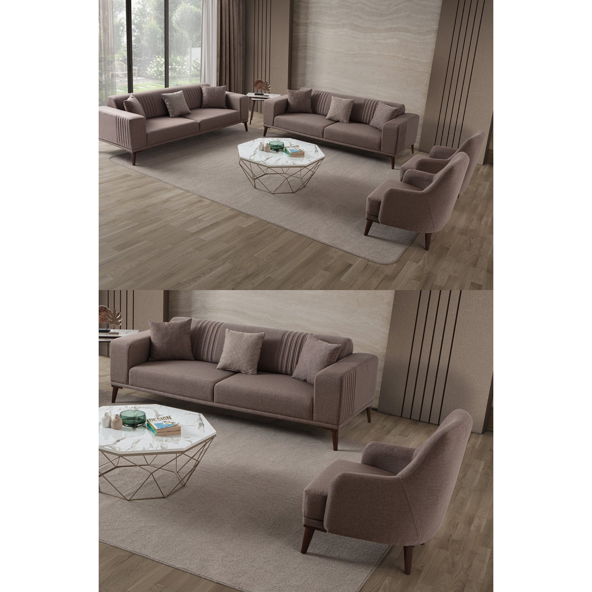 EDSY HOME Regnar 3+3+1+1 Koltuk Takımı Kahverengi - Sütlü Kahve - Görsel 10