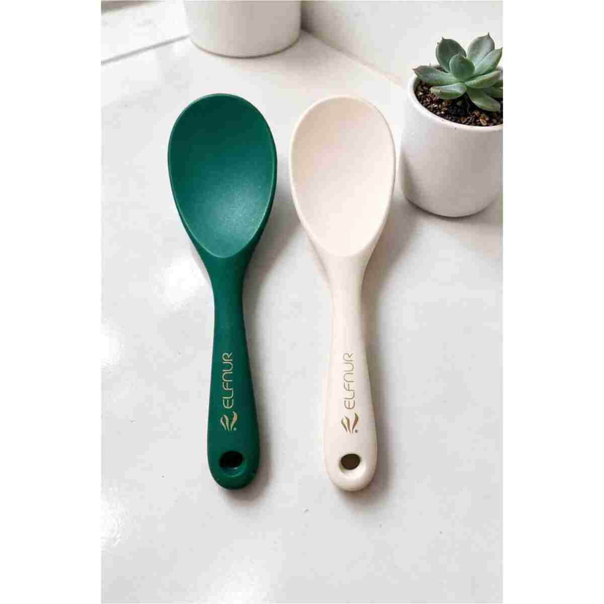 elfnur (2 Adet Ekru Ultra Sert Uçlu Silikon Pilav Kaşığı Yüksek Isıya Dayanıklı Yanmaz Yapışmaz 22 Cm - Görsel 3