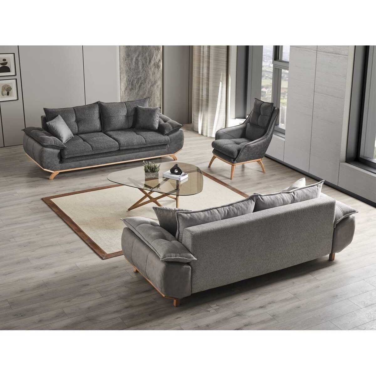 Velura Home & Living Azir Koltuk Takımı & Bazalı Yataklı Koltuk Takımı 3 3 1 - Nubuk Bukle Kumaş - Görsel 10