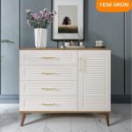 mapahomeliving Panjurlu 4 Çekmeceli 1 Kapaklı Şifonyer Modern Tasarım, MDF Kapak,Ekru Ceviz