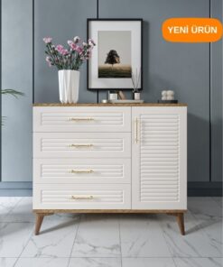mapahomeliving Panjurlu 4 Çekmeceli 1 Kapaklı Şifonyer Modern Tasarım, MDF Kapak,Ekru Ceviz
