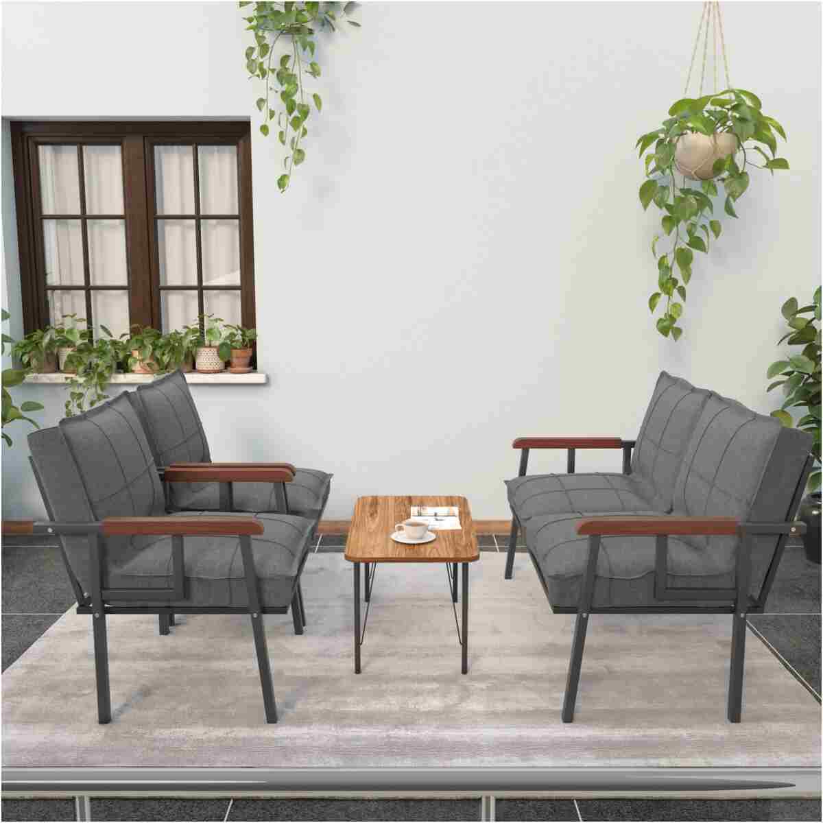 Mygusi " Modern'' Serisi Balkon, Bahçe, Cafe - Metal Kanepe Koltuk Takımı - 2 1 1 - Sehpalı Koyu Gri - Görsel 2