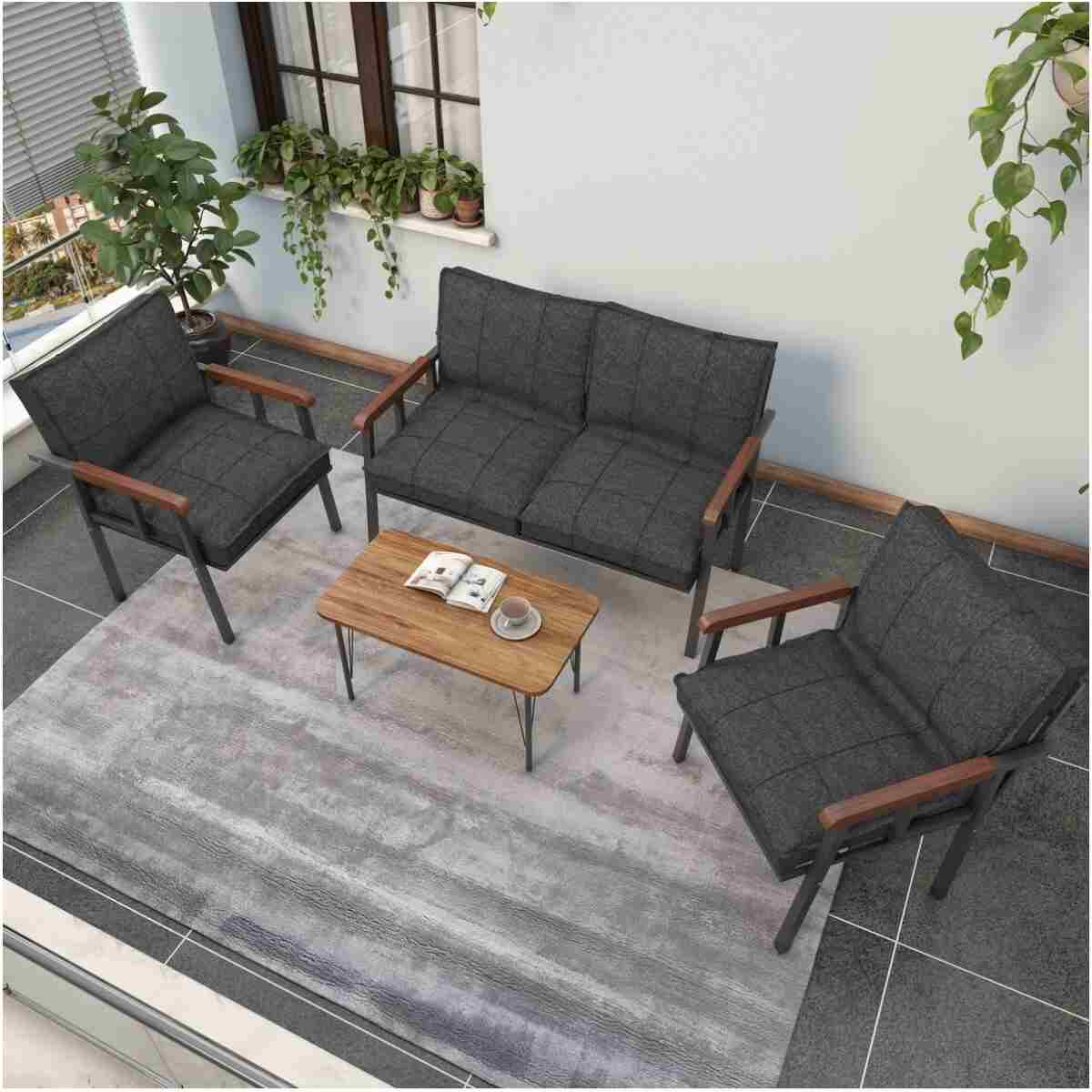 Mygusi " Modern'' Serisi Balkon, Bahçe, Cafe - Metal Kanepe Koltuk Takımı - 2 1 1 Sehpa Hediyeli - Antrasit - Görsel 3
