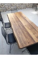 Sağıroğlu Ahşap 6 Kişilik Ahşap Kütük Yemek Masası Altılı Sandalye Takımı 80x160 Masif Kaplama