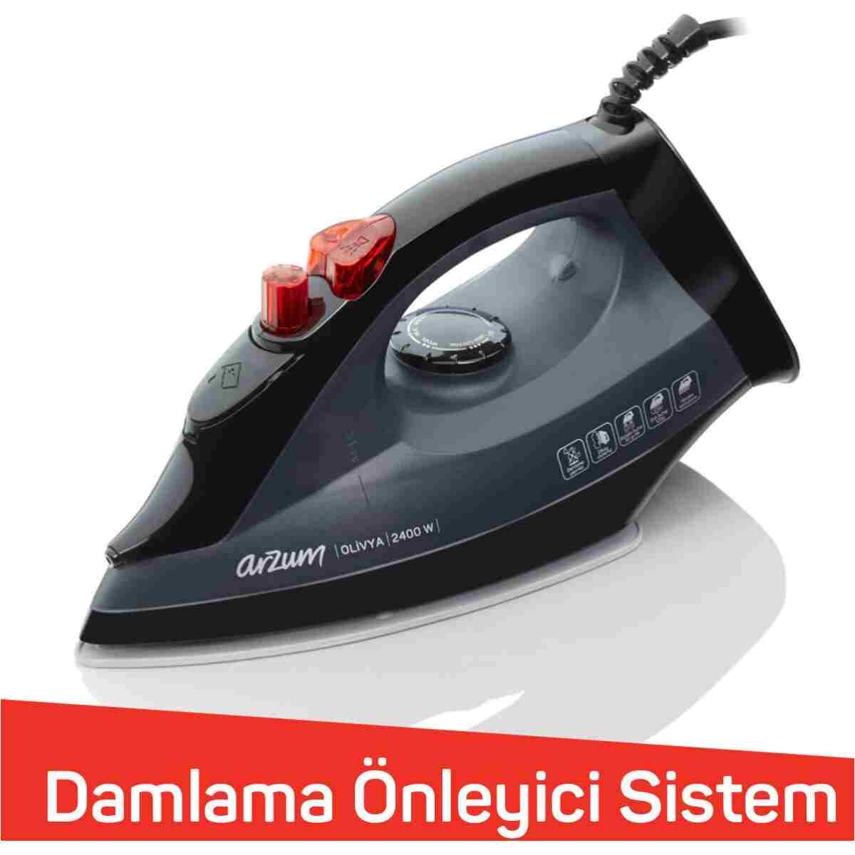 Arzum AR684 Olivya Buharlı Ütü 2400W, Seramik Taban, Dikey Buhar, Şok Buhar, Damlama Önleme, Siyah - Görsel 12
