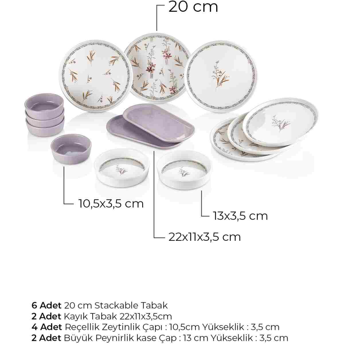 Kitchen Life 14 Parça 6 Kişilik Bahar Dalı Kahvaltı Takımı-Lüx Kahvaltılık Sunum Seti Tabağı - Görsel 5