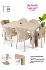 nar sokağı Bambu Kapiçino 90x150 Cm Camsız Rattan Bahçe Balkon Masa Takımı