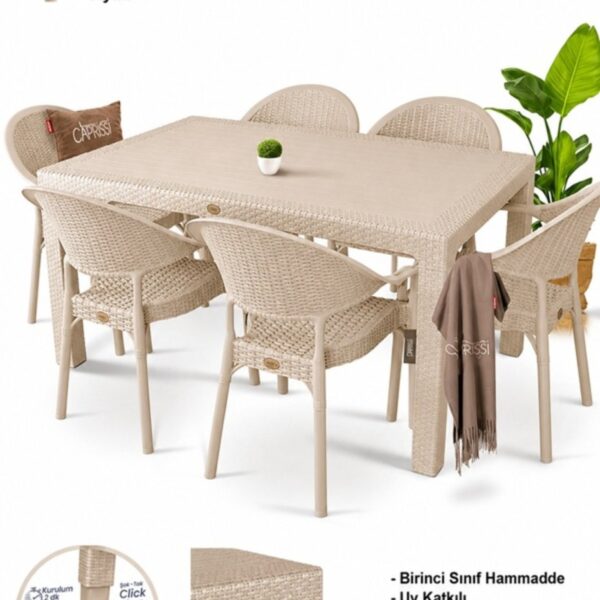 nar sokağı Bambu Kapiçino 90x150 Cm Camsız Rattan Bahçe Balkon Masa Takımı