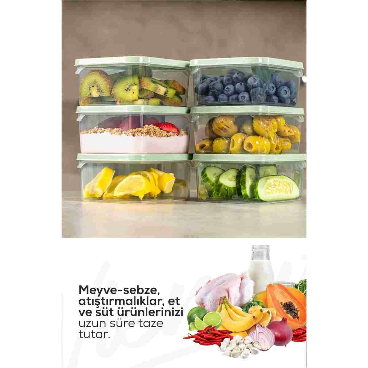 Vienev 12'li 350 ml Buzdolabı Dondurucu Organizer Mikrodalga Ve Difrize Uygun Saklama Kabı Mint - Görsel 10
