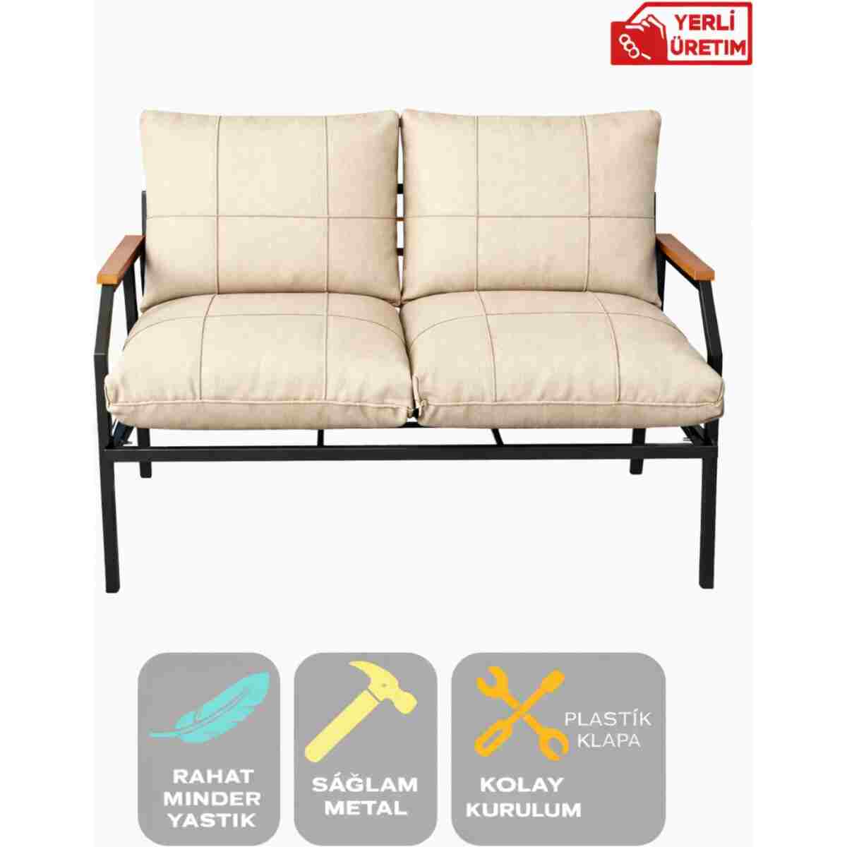 UFUK HOME 2'li Koltuk Bahçe Mobilyası Bahçe Takımı Metal Balkon Takımı Çay Seti - Görsel 5