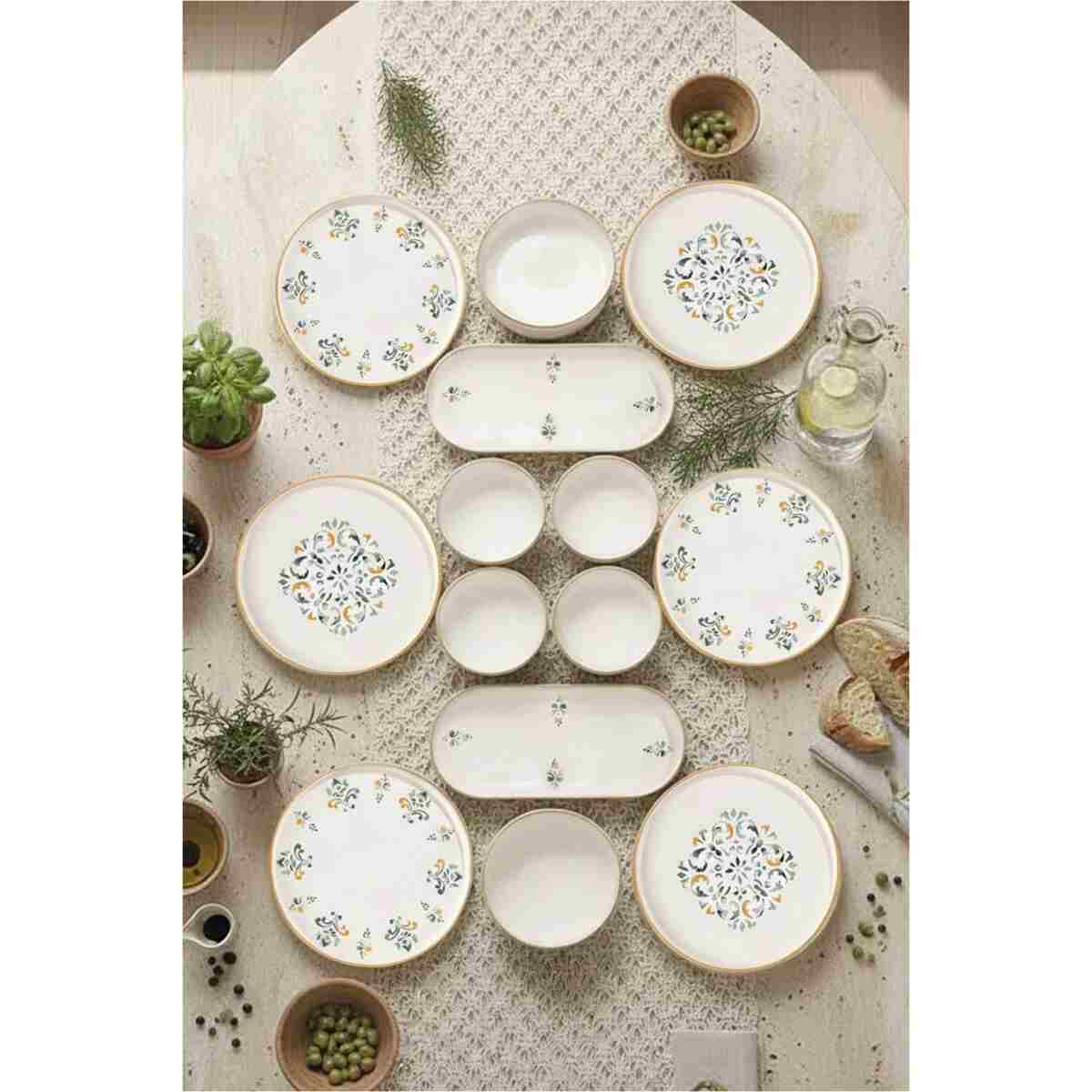 Kitchen Life 14 Parça 6 Kişilik D-Harma Stackable Kahvaltı Takımı Lüx Kahvaltılık Sunum Seti Tabağı - Görsel 4
