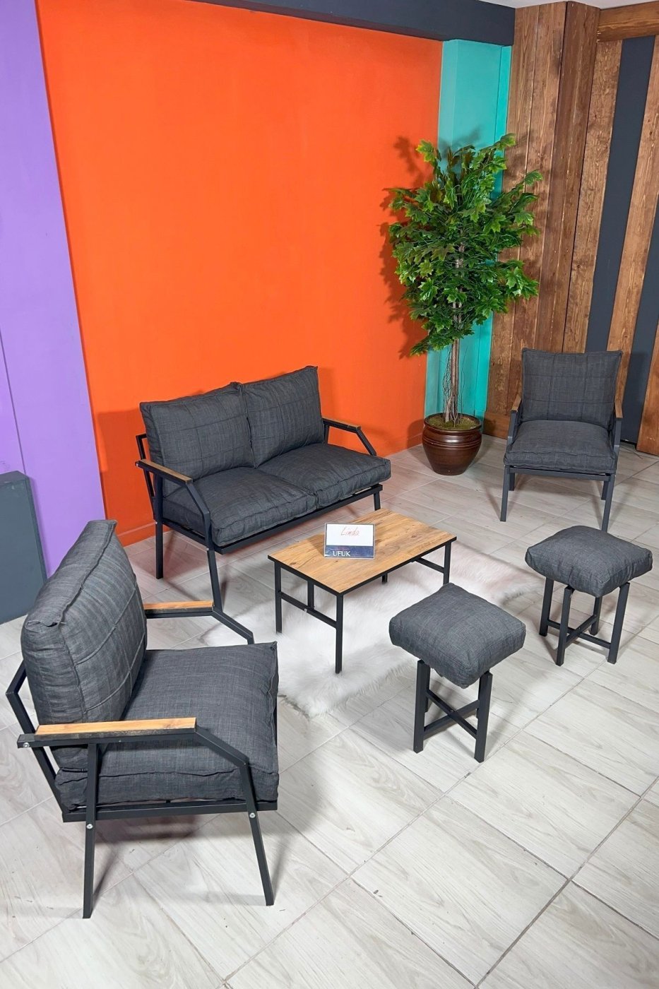 db02b3e47d85cf296968f3fad85b9c30 UFUK HOME Linda 2-1-1 2 Puf Sehpalı Bahçe Balkon Takımı Bahçe Mutfak Mobilyası,kafe Sandalyesi,bahçe Pufu - Görsel 1