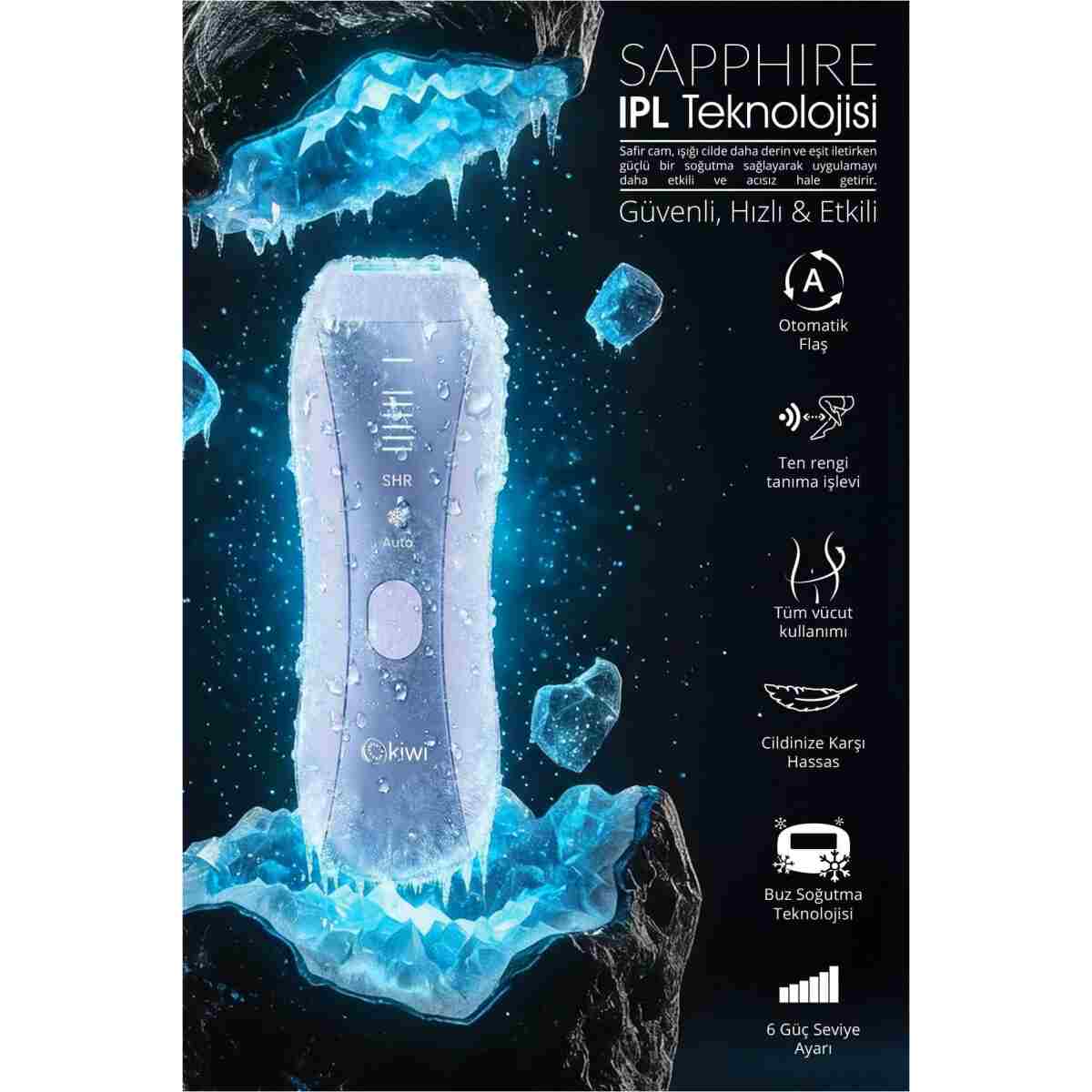 Kiwi Ipl Lazer Epilasyon Aleti Sapphire Buz Başlık Seri Atış ve Cilt Tanıma KEP-6842 - Görsel 9