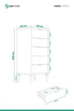 SARMOBİ Arden 5 Çekmeceli Şifonyer/Çamaşırlık 50x105x40 cm Beyaz – Modern Tasarım - Görsel 8