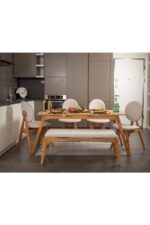 Genel Markalar Vowturkey Touch Iskandinav 4 Sandalye 1 Bench Gürgen Iskelet Mutfak&salon Masa Takımı 80x160 - Görsel 9