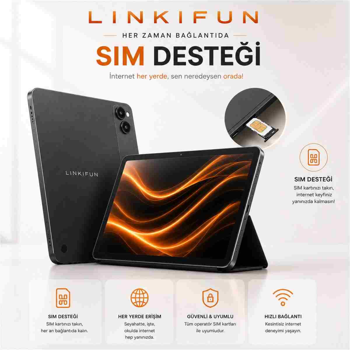 linkifun 10.1" HD IPS Android Tablet 4GB/32GB | 8000mAh Batarya | SIM Kart Destekli | Bluetooth Klavye + Kalem + Mouse Seti - Görsel 6