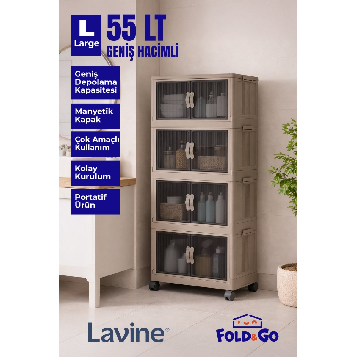 obido Lavine Fold&go 4'lü Portatif Organizer Tekerlekli Dolap Çok Amaçlı Kapaklı Katlanır ”antrasit” - Görsel 9