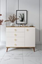 mapahomeliving Simple 4 Çekmeceli 1 Kapaklı Modern Şifonyer Ekru Ceviz - Görsel 2