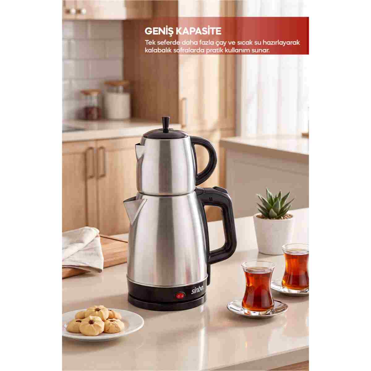 Sinbo STM-5827 2’si 1 Arada Paslanmaz Çelik Çay Makinesi ve Su Isıtıcı Kettle - Görsel 4
