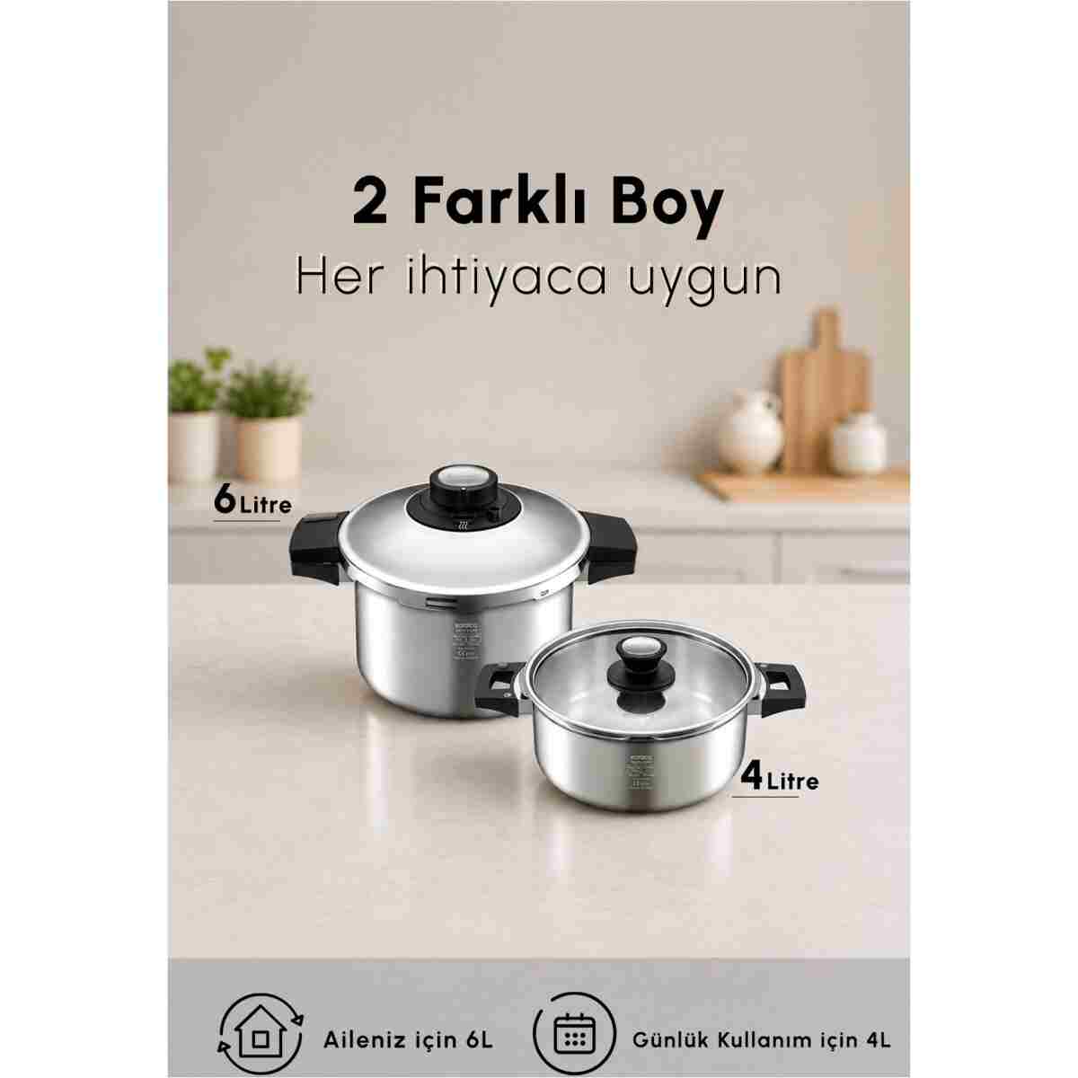 Karaca Quick And Safe Indüksiyon Tabanlı Düdüklü Tencere Seti 4+6 Lt - Görsel 20