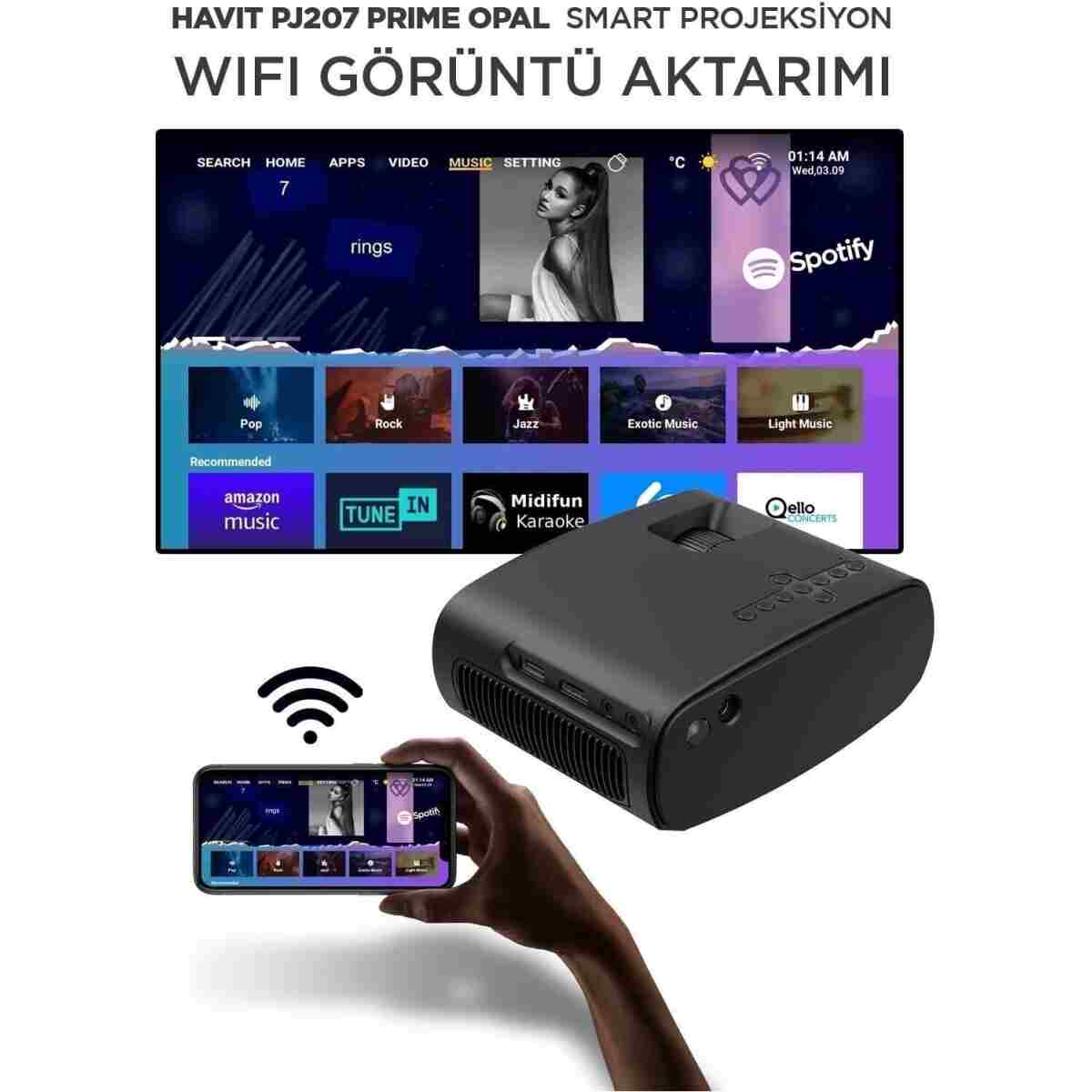 Havit PJ207 Prime Opal Taşınabilir HD Projeksiyon Cihazı 1080P Desteği, Wi-Fi, Bluetooth, Ekran Yansıtma - Görsel 7