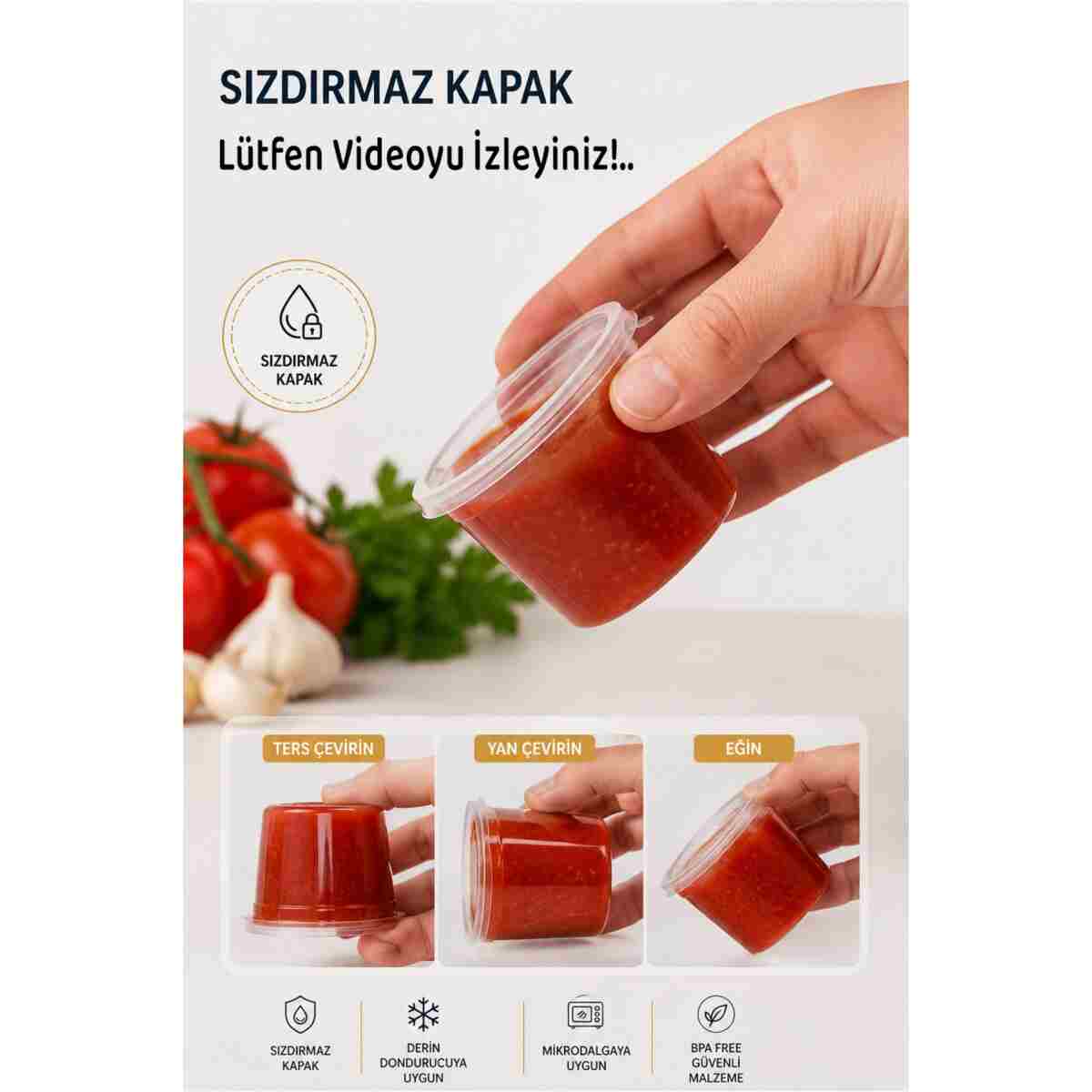 Ezupack 50 Adet Sızdırmaz 120 ml Mini Saklama Kabı Sosluk Buzluk Kabı, Et Suyu, Kemik Suyu, Sos Kabı Mutfak - Görsel 12