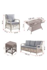 Evdemo Edra Rattan Puflu Bahçe Balkon Takımı 3+1+1+Camlı Masa Cappuccino - Görsel 8
