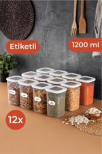 Vienev Foly 12'li Set Küçük Boy 0,55 Litre Etiketli Kaşıklı Kare Erzak Saklama Kabı Beyaz - Görsel 5