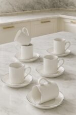 Kitchen Life Özel Tasarım Gümüş 12 Parça 6 Kişilik Çizgili Kahve Fincan Takımı 100 ml - Kahve Fincan Seti