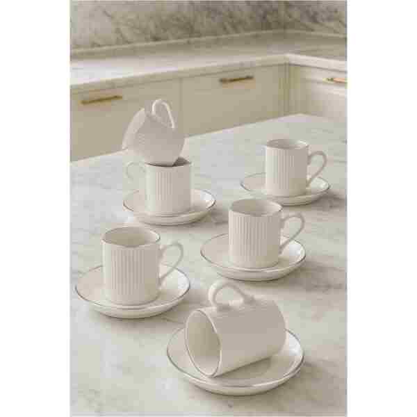 Kitchen Life Özel Tasarım Gümüş 12 Parça 6 Kişilik Çizgili Kahve Fincan Takımı 100 ml - Kahve Fincan Seti