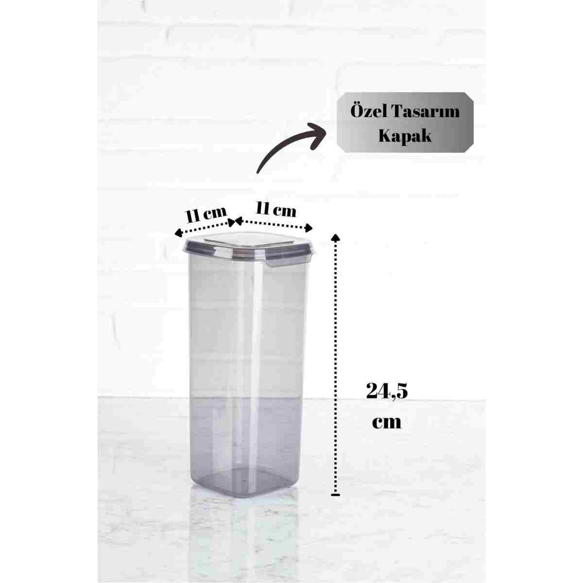 HomeDesigner 12'li Büyük Mega Boy Kare Square Erzak Saklama Kabı Seti 1770 ml - Havasızdırmaz Özel Kapak - Görsel 3