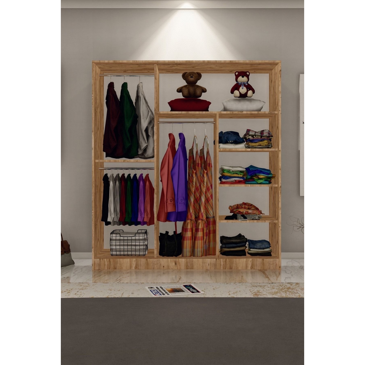 Metalia Gm 644 Sline 3 Kapılı Sürgülü Askılıklı Raflı Atlantik Çam Antrasit Gri Gardırop - Görsel 3