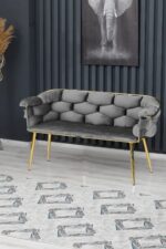 Rozexi Balon Çay Seti Takımı Koltuk Takımı Oturma Odası Kafe Antre Hol Ofis 2+1+1 Gold Metal - Görsel 3