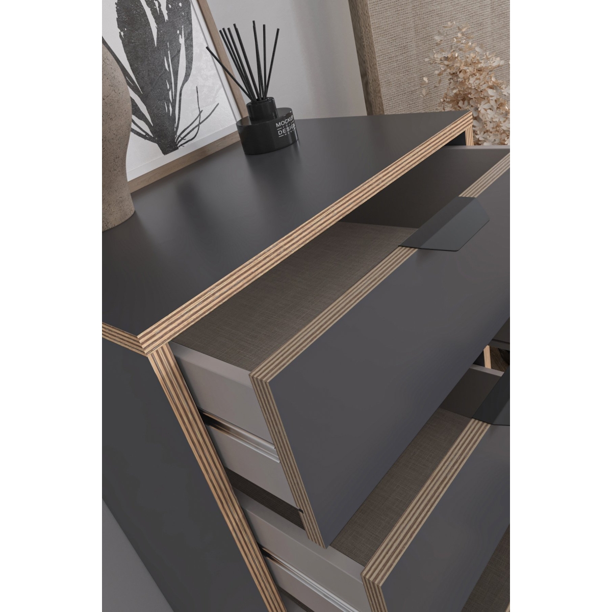 SARMOBİ Arden 5 Çekmeceli Şifonyer/Çamaşırlık 50x105x40 cm Antrasit – Modern Tasarım - Görsel 4