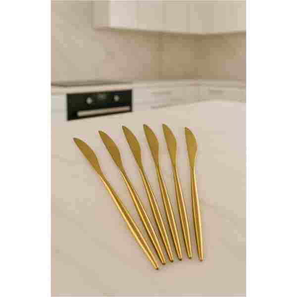 AYGÖREN HOME 6 Adet Gold Detaylı Bıçak Takımı | 6 Parça Lüks Yemek Bıçak Takımı 22 Cm