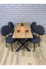 BAMBEDS MOBİLYA Masa Takımı, Yemek Masası, Mutfak Masası, Balkon Masası - 70x110 Çam 4 Sandalye Gri - Görsel 3