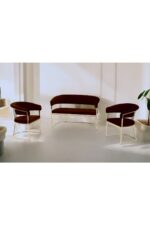 Rozexi Rio Çay Seti Takımı Koltuk Takımı Oturma Odası Kafe Antre Hol Ofis 2+1+1 Gold Metal - Görsel 12