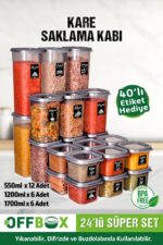 OFFBOX 24 Adet 48 Parça 0,55-1,2-1,7 Litre Kare Erzak Bakliyat Saklama Kabı Seti 40 Etiket Hediyeli - Görsel 2
