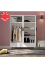 İMBAŞ İnci 4 Kapaklı 2 Çekmeceli Gardırop Beyaz %100 MDF - Görsel 7