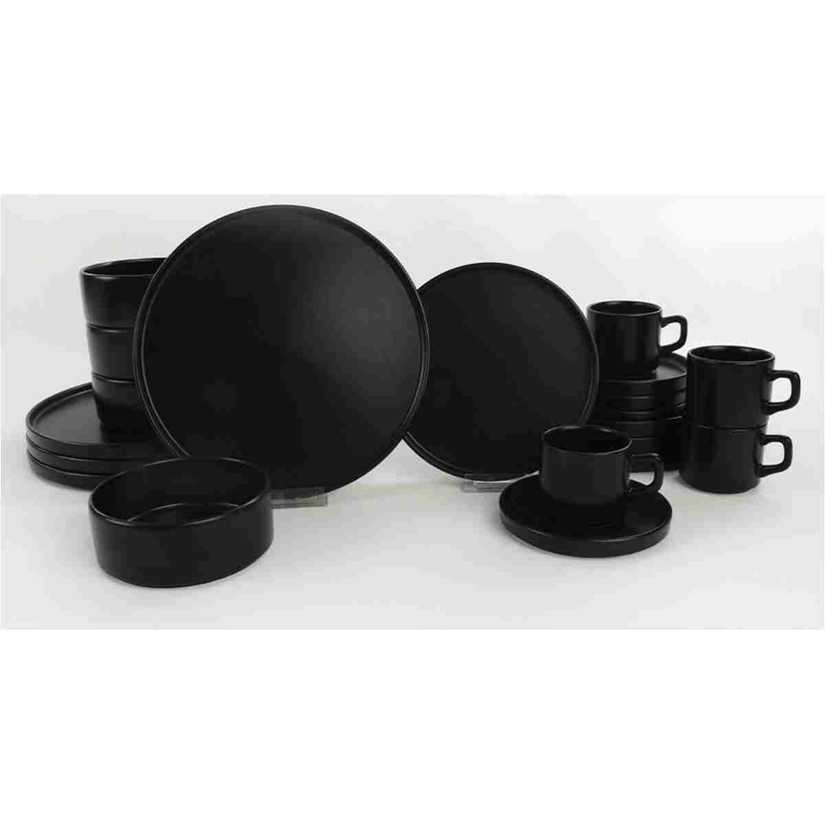 Keramika Mat Siyah Stackable Yemek/kahvaltı Takımı 20 Parça 4 Kişilik - Görsel 3