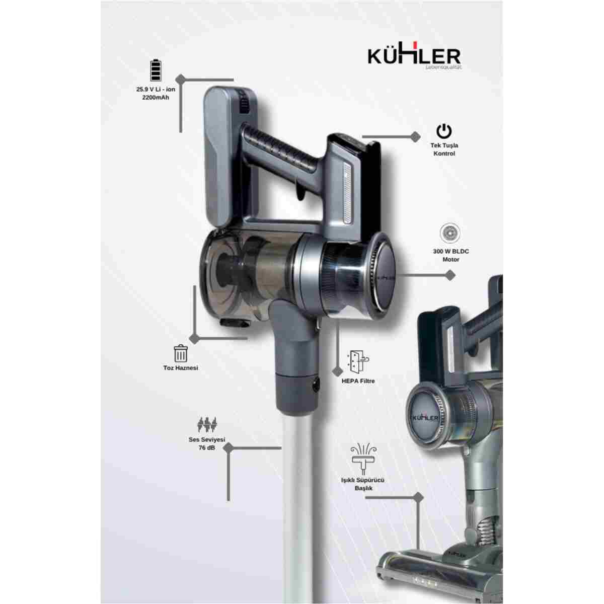 kühler Kraftmax KH-V700 Kablosuz Turbo Fırçalı Dikey Şarjlı Süpürge - Görsel 2